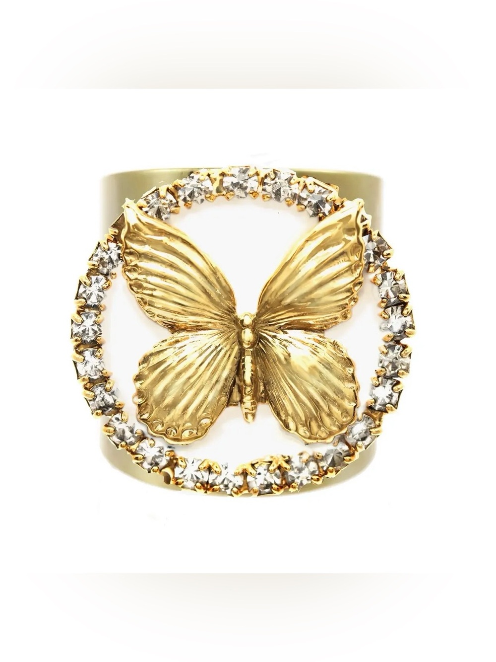 TOVA HAND PAINTED Gold Butterfly Crystal Ring